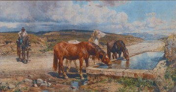 エンリコ・コールマン Painting - 石の桶から水を飲む馬 エンリコ・コールマン ジャンル